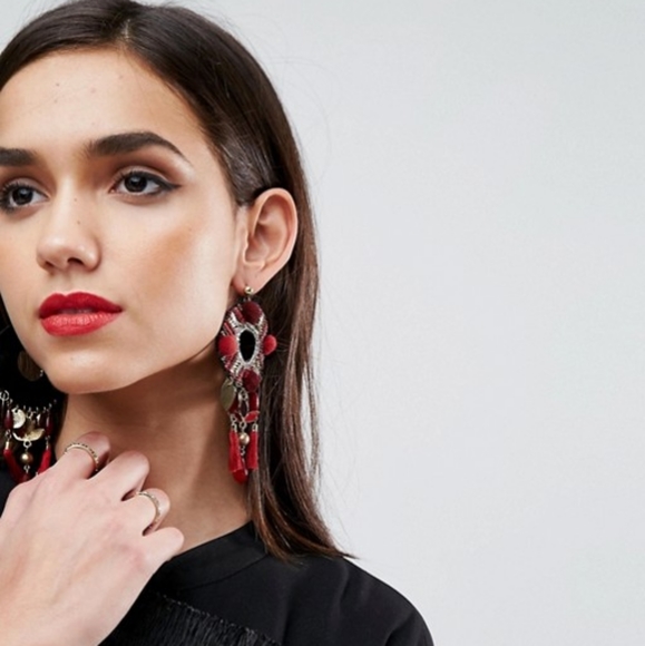 NWOT ASOS Statement Pom and Beaded Tassel Earrings - Picture 3 of 4